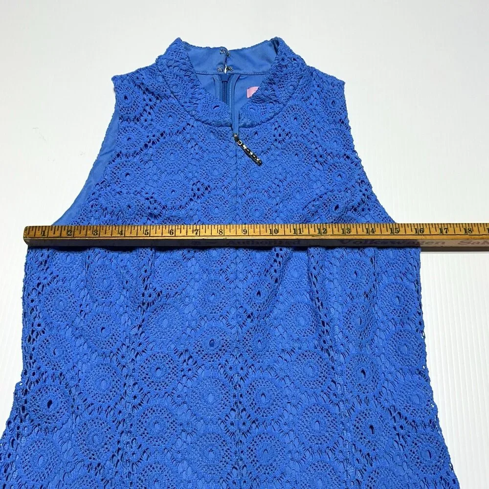 Lilly Pulitzer Size M ALEXA Blue Crochet Lace Dress Sleeveless Zip Charm Shift - Picture 9 of 12